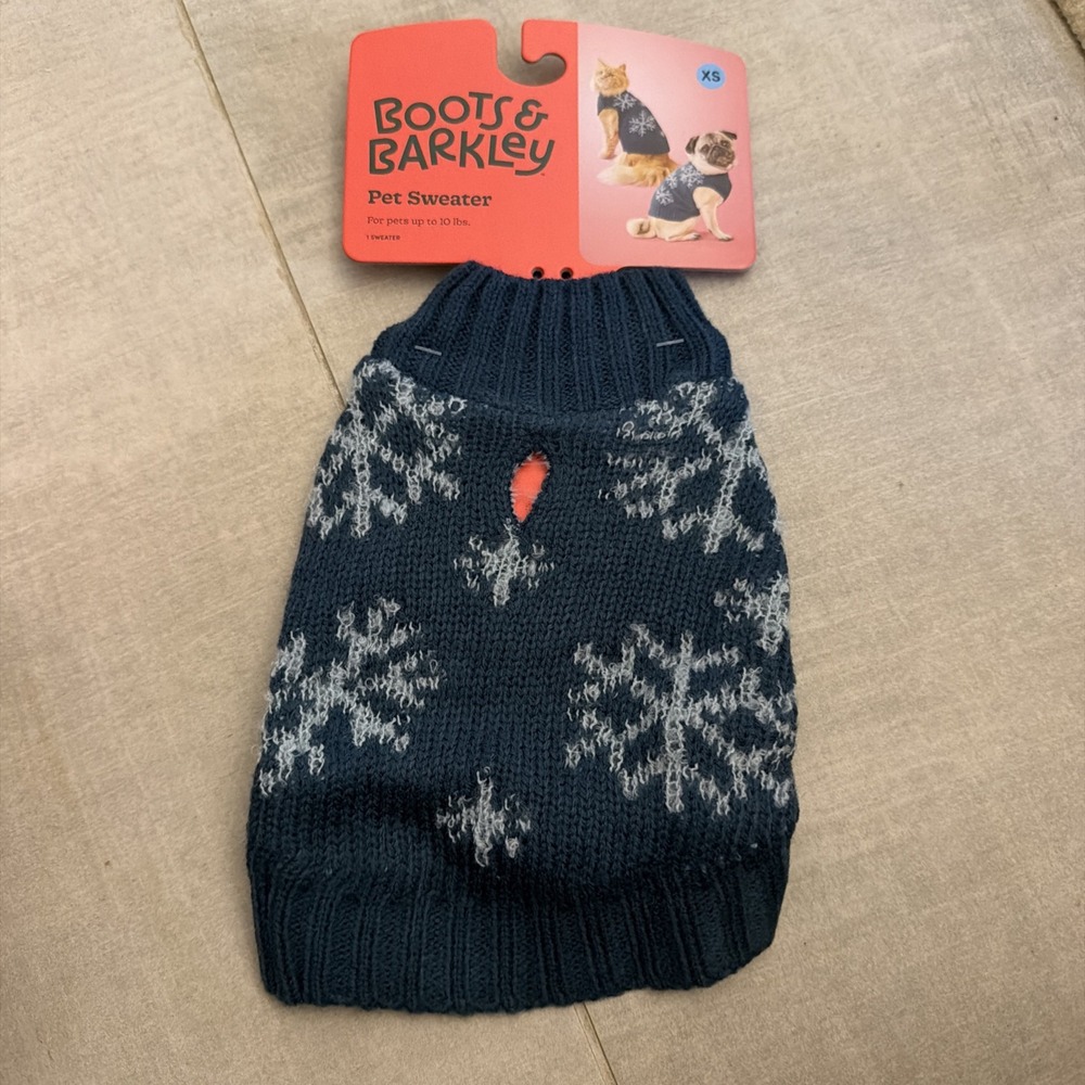 Boots & Barkley Holiday Dog Cat Sweater Navy Blue Snowflake Christmas Target XS